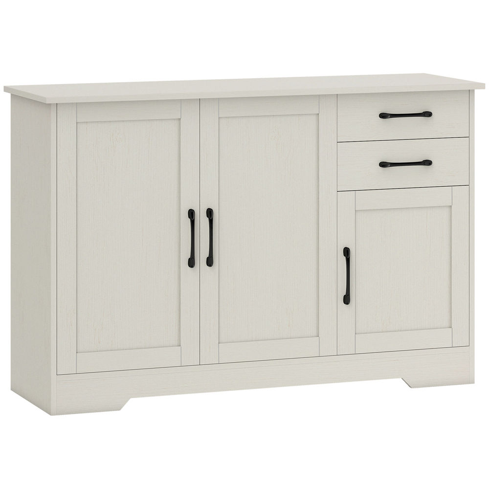 Homcom aparador 3 puertas, aparador para salón rústico moderno, con 2 cajones, estante ajustable, bisagra cierre suave, para comedor, entrada, dormitorio, crema, 120x38x79 cm