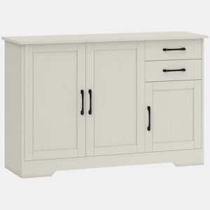 HOMCOM Aparador 3 Portas, Aparador para Sala Rústico Moderno, com 2 Gavetas, Prateleira Ajustável, Dobradiças com Fecho Suave, para Sala de Jantar, Entrada, Quarto, Creme, 120x38x79 cm