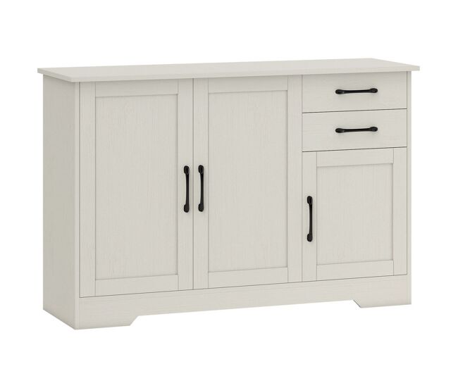 Homcom aparador 3 puertas, aparador para salón rústico moderno, con 2 cajones, estante ajustable, bisagra cierre suave, para comedor, entrada, dormitorio, crema, 120x38x79 cm