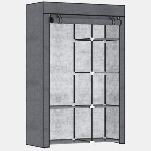 HOMCOM Roupeiro de Tecido Dobrável Armário de Roupa Portátil com 6 Prateleiras e 1 Barra de Pendurar para Dormitório Vestidor 103x43x162,5 cm Cinzento