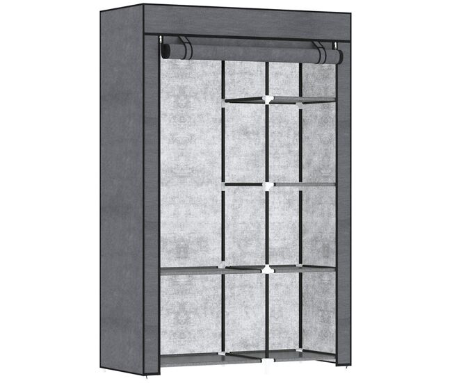 Homcom armario de tela, armario portátil, con barra para colgar, 6 estantes, marco de acero, para dormitorio, vestidor, 103x43x162,5 cm, gris oscuro