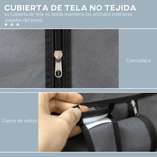 HOMCOM Roupeiro de Tecido Dobrável Armário de Roupa Portátil com 6 Prateleiras e 1 Barra de Pendurar para Dormitório Vestidor 103x43x162,5 cm Cinzento