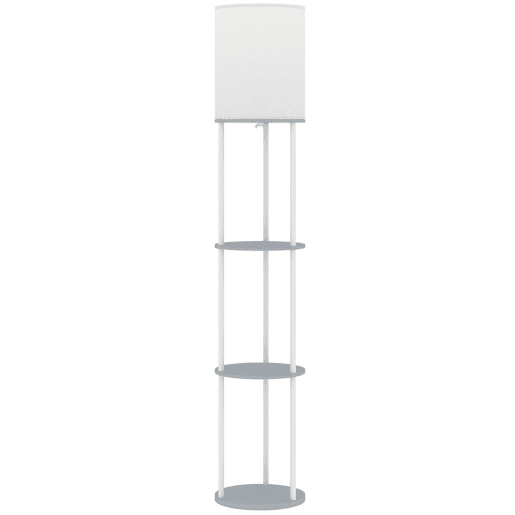 HOMCOM Candeeiro de Pé com Prateleiras Candeeiro com 3 Temperaturas de Cor Controlo Remoto Casquilho E27 para Sala de Estar Quarto Escritório Ø29x158 cm Cinzento