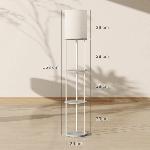 HOMCOM Candeeiro de Pé com Prateleiras Candeeiro com 3 Temperaturas de Cor Controlo Remoto Casquilho E27 para Sala de Estar Quarto Escritório Ø29x158 cm Cinzento