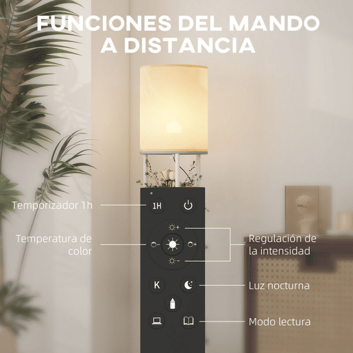 HOMCOM Candeeiro de Pé com Prateleiras Candeeiro com 3 Temperaturas de Cor Controlo Remoto Casquilho E27 para Sala de Estar Quarto Escritório Ø29x158 cm Cinzento