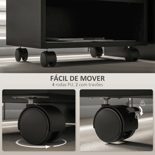 HOMCOM Móvel para Impressora com Rodas Suporte para Impressora com Compartimentos Abertos para Escritório Estúdio 40x30x36 cm Preto