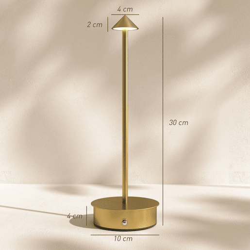HOMCOM Conjunto de 2 Candeeiros de Mesa Recarregáveis por USB Reguláveis com Controlo Táctil 3000K4500K6500K Luz LED Incluída para Quarto Sala ou Escritório Ø10x30 cm Dourado