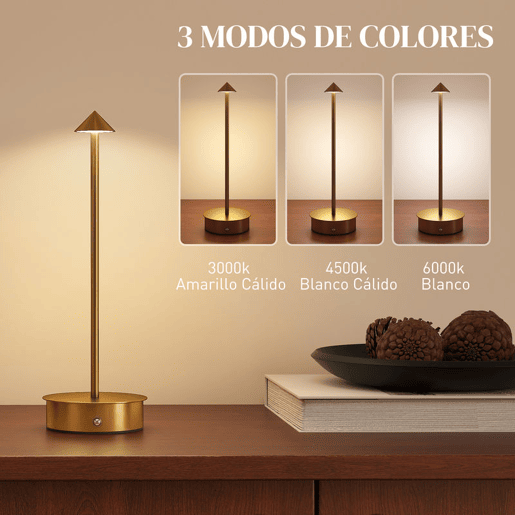 HOMCOM Conjunto de 2 Candeeiros de Mesa Recarregáveis por USB Reguláveis com Controlo Táctil 3000K4500K6500K Luz LED Incluída para Quarto Sala ou Escritório Ø10x30 cm Dourado