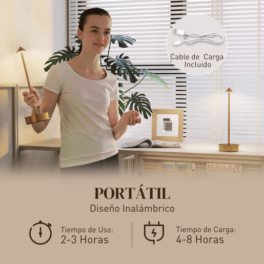 HOMCOM Conjunto de 2 Candeeiros de Mesa Recarregáveis por USB Reguláveis com Controlo Táctil 3000K4500K6500K Luz LED Incluída para Quarto Sala ou Escritório Ø10x30 cm Dourado