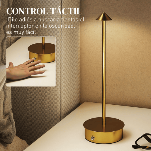 HOMCOM Conjunto de 2 Candeeiros de Mesa Recarregáveis por USB Reguláveis com Controlo Táctil 3000K4500K6500K Luz LED Incluída para Quarto Sala ou Escritório Ø10x30 cm Dourado