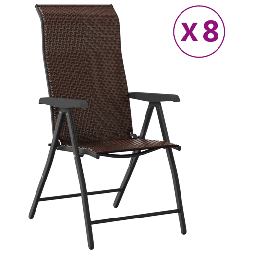 Cadeiras de jardim - Cadeiras de exterior dobráveis 8 pcs vime PE castanho