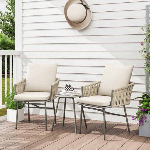 Outsunny Conjunto de Jardim de 3 Peças Móveis de Jardim com 2 Cadeiras com Almofadas Removíveis e Laváveis e Mesa com Bancada de Metal Impermeável e Anti-UV para Varanda e Pátio Cinza e Creme