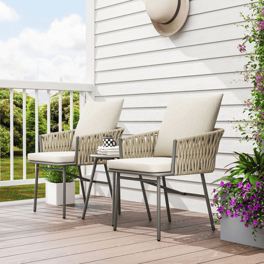 Outsunny Conjunto de Jardim de 3 Peças Móveis de Jardim com 2 Cadeiras com Almofadas Removíveis e Laváveis e Mesa com Bancada de Metal Impermeável e Anti-UV para Varanda e Pátio Cinza e Creme