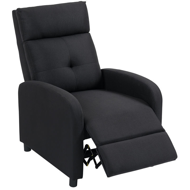 Homcom sillón relax reclinable manual, sillón relax de lino con apertura push, reposapiés, respaldo alto, acolchado grueso, butaca reclinable hasta 155º para salón, dormitorio, oficina, negro