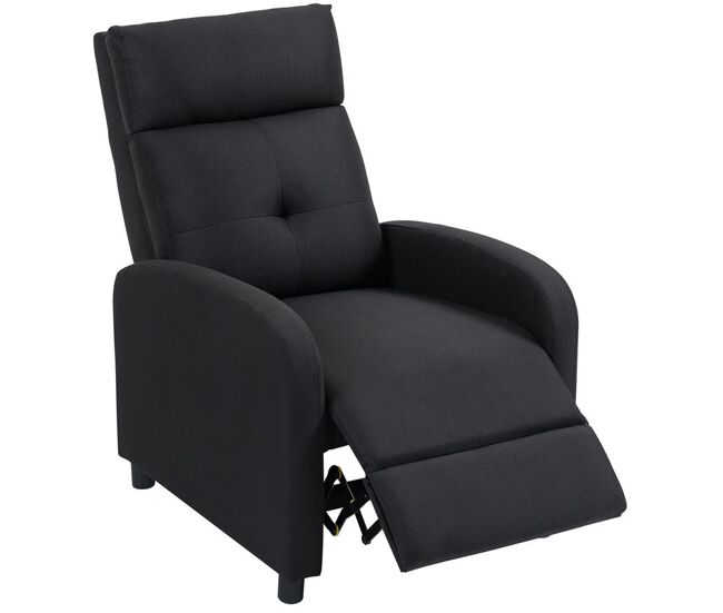 Homcom sillón relax reclinable manual, sillón relax de lino con apertura push, reposapiés, respaldo alto, acolchado grueso, butaca reclinable hasta 155º para salón, dormitorio, oficina, negro
