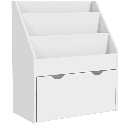 AIYAPLAY Estante de Brinquedos com 3 Compartimentos Estante Infantil para Brinquedos com Gaveta com Rodas Multifuncional para Quarto Sala de Jogos 62,5x30x70 cm Branco