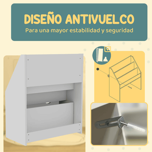 AIYAPLAY Estante de Brinquedos com 3 Compartimentos Estante Infantil para Brinquedos com Gaveta com Rodas Multifuncional para Quarto Sala de Jogos 62,5x30x70 cm Branco