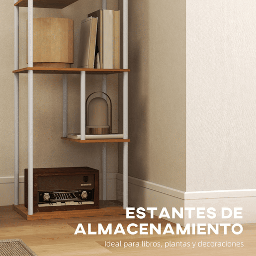 HOMCOM Candeeiro de Pé com Prateleiras Candeeiro de Sala com Brilho e Temperaturas de Cor Ajustáveis 3000K-6500K Controlo Remoto Casquilho E27 Temporizador para Quarto, Escritório Decoração 40x29x171 cm Branco e Madeira