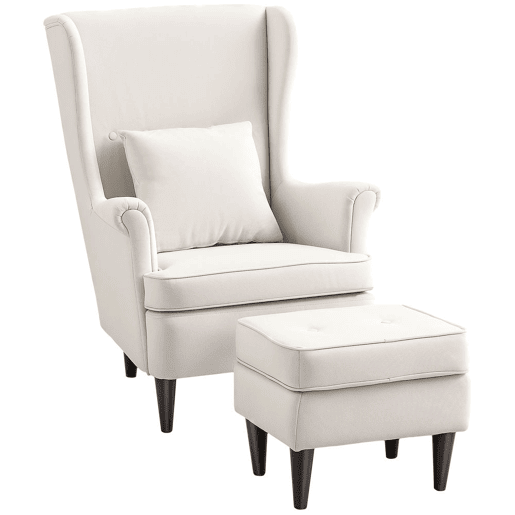 HOMCOM Poltrona com Apoio para Pés Poltrona de Leitura com Encosto Alto Capitonê Pés de Madeira Almofada Acolchoada e Revestimento em Linho Poltrona para Sala Quarto Escritório 75x83x104 cm Bege