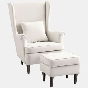 HOMCOM Poltrona com Apoio para Pés Poltrona de Leitura com Encosto Alto Capitonê Pés de Madeira Almofada Acolchoada e Revestimento em Linho Poltrona para Sala Quarto Escritório 75x83x104 cm Bege