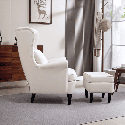 HOMCOM Poltrona com Apoio para Pés Poltrona de Leitura com Encosto Alto Capitonê Pés de Madeira Almofada Acolchoada e Revestimento em Linho Poltrona para Sala Quarto Escritório 75x83x104 cm Bege