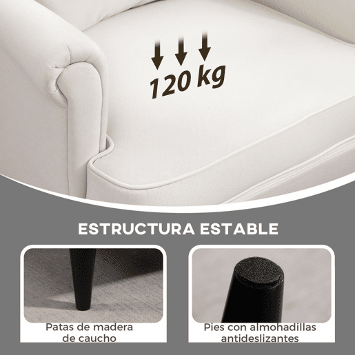 HOMCOM Poltrona com Apoio para Pés Poltrona de Leitura com Encosto Alto Capitonê Pés de Madeira Almofada Acolchoada e Revestimento em Linho Poltrona para Sala Quarto Escritório 75x83x104 cm Bege
