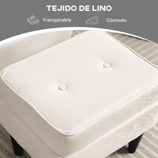 HOMCOM Poltrona com Apoio para Pés Poltrona de Leitura com Encosto Alto Capitonê Pés de Madeira Almofada Acolchoada e Revestimento em Linho Poltrona para Sala Quarto Escritório 75x83x104 cm Bege