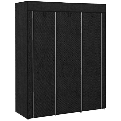 HOMCOM Roupeiro de Tecido Dobrável Armário Portátil com 8 Prateleiras de Armazenamento e 2 Barras de Pendurar Organizador de Roupa para Dormitório Vestidor 125x43x162,5 cm Preto