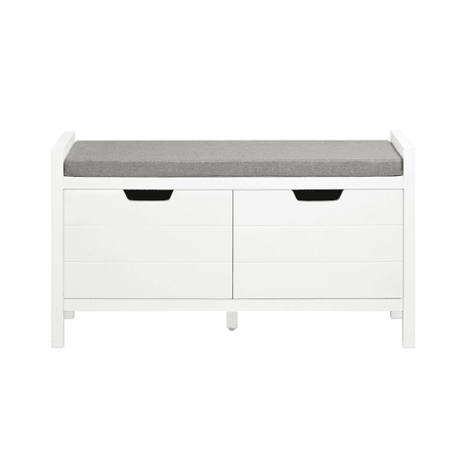 Sapateira SoBuy com 2 portas Banco de entrada com almofada Arca de arrumação moderna branca 91x30x50 cm FSR63-II-W
