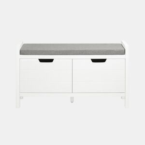 Sapateira SoBuy com 2 portas Banco de entrada com almofada Arca de arrumação moderna branca 91x30x50 cm FSR63-II-W