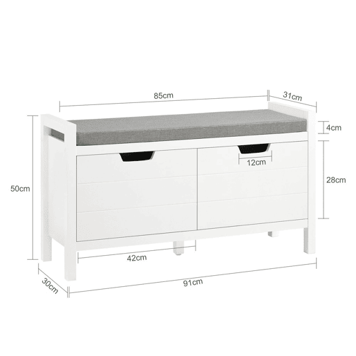Sapateira SoBuy com 2 portas Banco de entrada com almofada Arca de arrumação moderna branca 91x30x50 cm FSR63-II-W