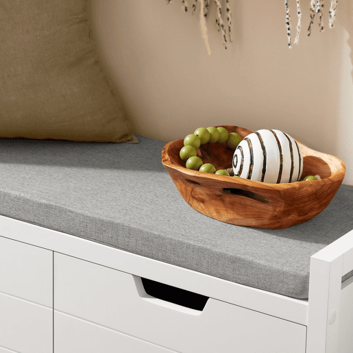 Sapateira SoBuy com 2 portas Banco de entrada com almofada Arca de arrumação moderna branca 91x30x50 cm FSR63-II-W
