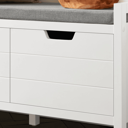 Sapateira SoBuy com 2 portas Banco de entrada com almofada Arca de arrumação moderna branca 91x30x50 cm FSR63-II-W
