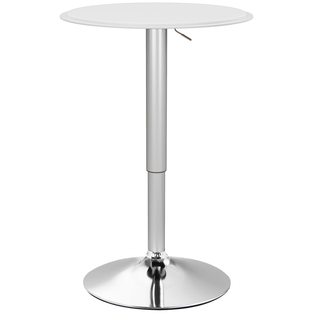 Homcom mesa de bar redonda ajustable en altura 67-93 cm, mesa alta de bar, tablero ø63 cm y giratorio 360°, con base redonda de metal cromado, para bistró, cocina comedor, blanco