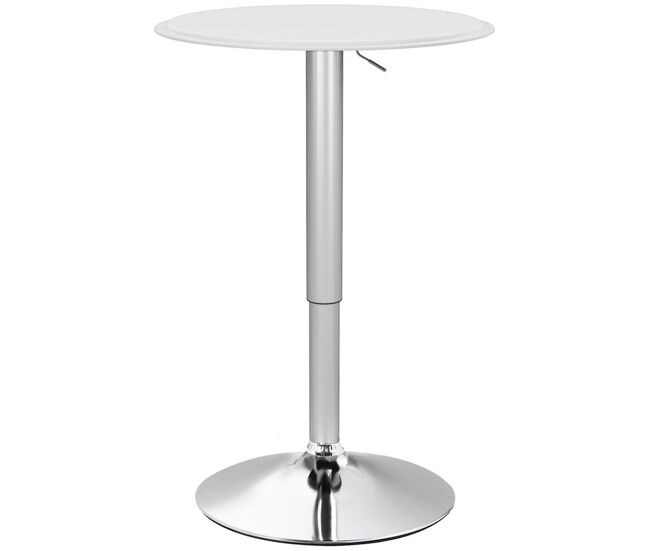 Homcom mesa de bar redonda ajustable en altura 67-93 cm, mesa alta de bar, tablero ø63 cm y giratorio 360°, con base redonda de metal cromado, para bistró, cocina comedor, blanco