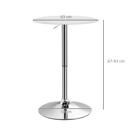 HOMCOM Mesa de Bar com Altura Ajustável Giratória 360° com Base Redonda Mesa Alta Moderna para Cozinha Sala de Jantar Ø63x67-93 cm Branco