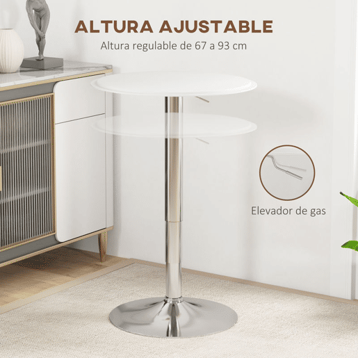 HOMCOM Mesa de Bar com Altura Ajustável Giratória 360° com Base Redonda Mesa Alta Moderna para Cozinha Sala de Jantar Ø63x67-93 cm Branco
