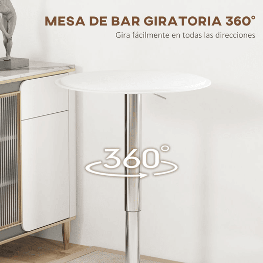 HOMCOM Mesa de Bar com Altura Ajustável Giratória 360° com Base Redonda Mesa Alta Moderna para Cozinha Sala de Jantar Ø63x67-93 cm Branco