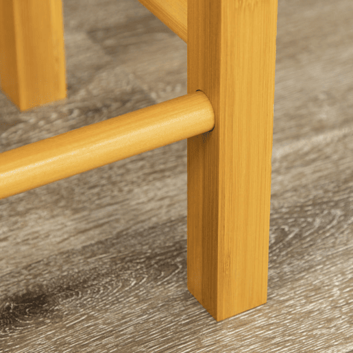HOMCOM Conjunto de Mesa Alta de Bar e 2 Bancos Mesa de Cozinha Alta em Bambu com Rodas Tampo Dobrável Poupa Espaço Gavetas Toalheiros e Apoio para Pés Madeira