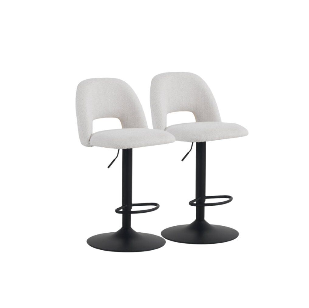 Pack de 2  taburetes , tapizados en chenilla color crema y patas de metal color negro