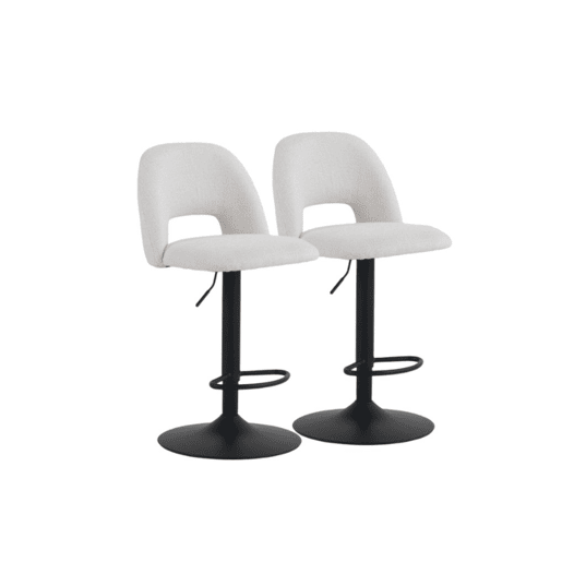 Pacote com 2 banquetas estofadas em chenille creme e pés em metal preto