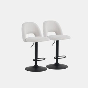 Pacote com 2 banquetas estofadas em chenille creme e pés em metal preto