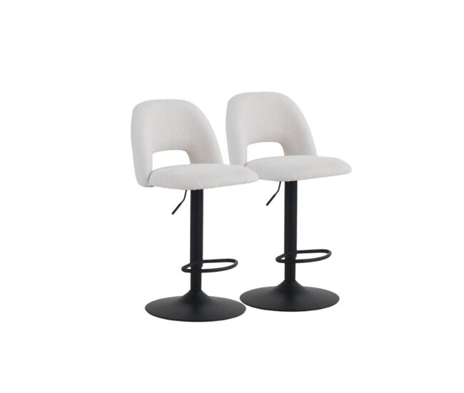 Pack de 2 taburetes , tapizados en chenilla color crema y patas de metal color negro