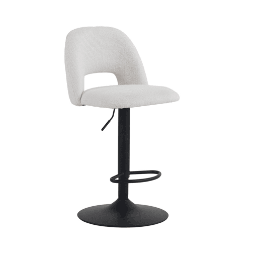Pacote com 2 banquetas estofadas em chenille creme e pés em metal preto