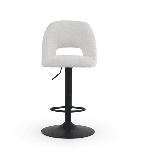 Pacote com 2 banquetas estofadas em chenille creme e pés em metal preto