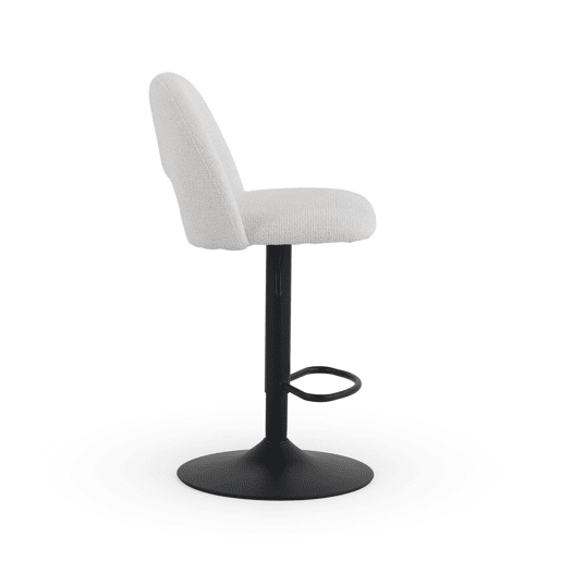 Pacote com 2 banquetas estofadas em chenille creme e pés em metal preto
