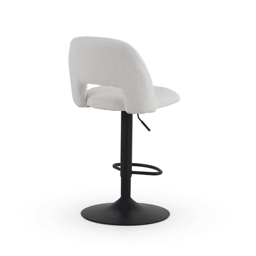 Pacote com 2 banquetas estofadas em chenille creme e pés em metal preto