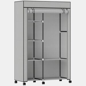 HOMCOM Roupeiro de Tecido Dobrável Armário de Roupa Portátil com 6 Prateleiras 1 Barra de Pendurar e Rodas para Dormitório Vestidor 103x43x162,5 cm Cinza Claro