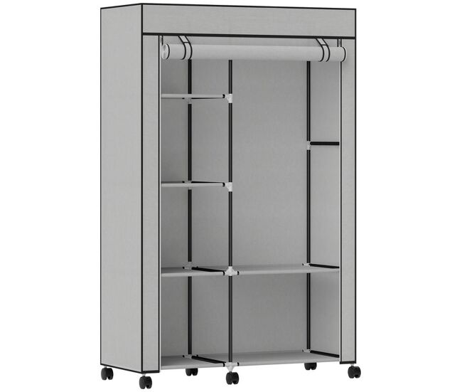 Homcom armario de tela con ruedas, armario portátil, con barra para colgar, 6 estantes, marco de acero, para dormitorio, vestidor, 103x43x162,5 cm,