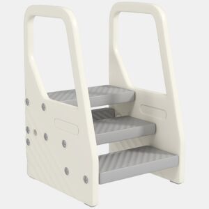 AIYAPLAY Banco Infantil Ajustável de 2 a 3 Degraus Torre de Aprendizagem Escada para Crianças de 2-5 Anos Superfície Antiderrapante para Casa de Banho Cozinha Quarto 43x42x65,5 cm Cinzento